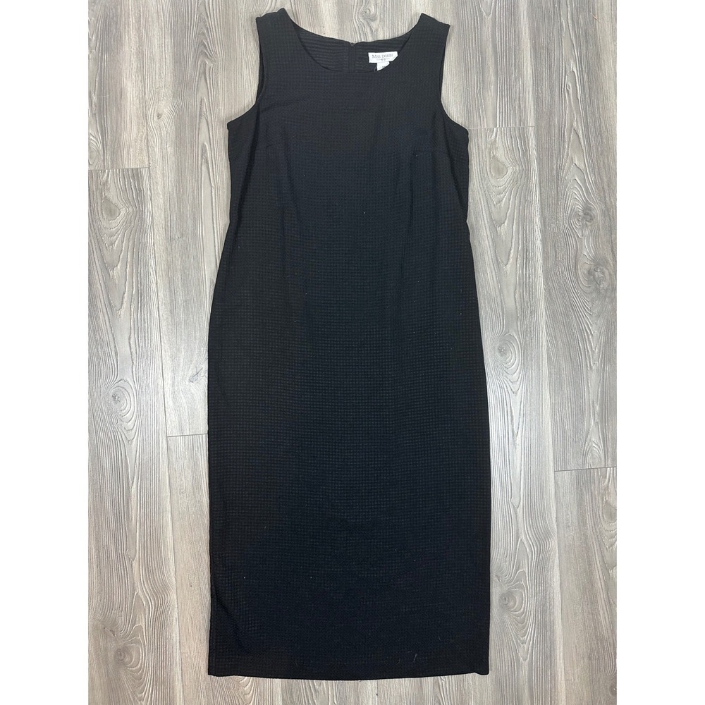 Vintage Miss Dorby Black Textured Midi Dress - SIZE 14 Minimalist Summer Grandma